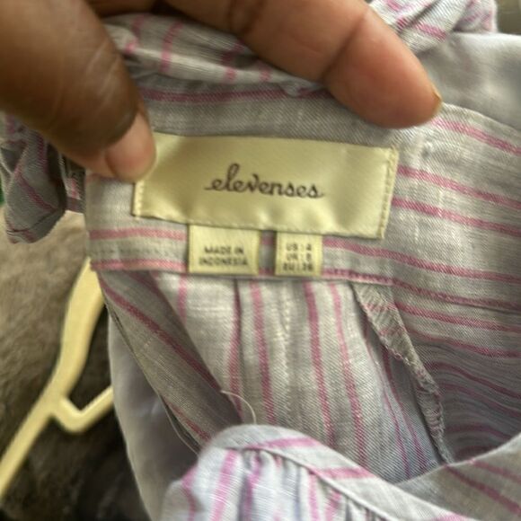 Anthropologie  Elevenses Linen Nantucket Ruffle Square Neck Wide Leg Jumpsuit 4 - Picture 9 of 10